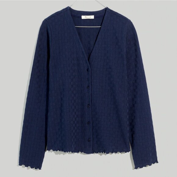 Madewell Women's V-Neck Cardigan Checkerboard Jacquard Blue Juniper Berry Large - Picture 1 of 11